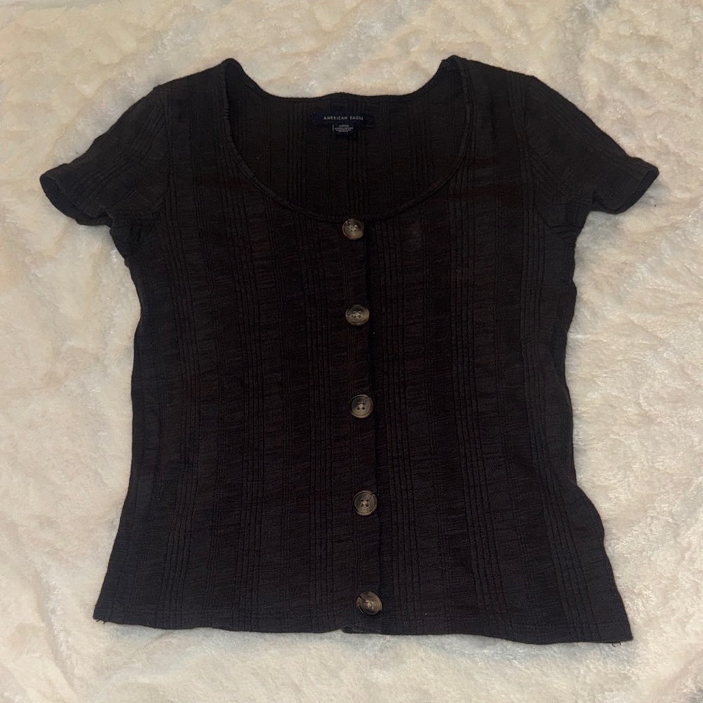 American Eagle Black Button-Up Women's Top